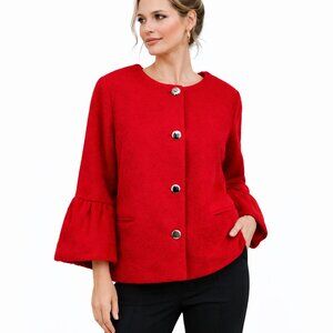 Jessica London Womens Coat 22W NWOT Red Modern Statement Fuzzy Bell Sleeves Cozy